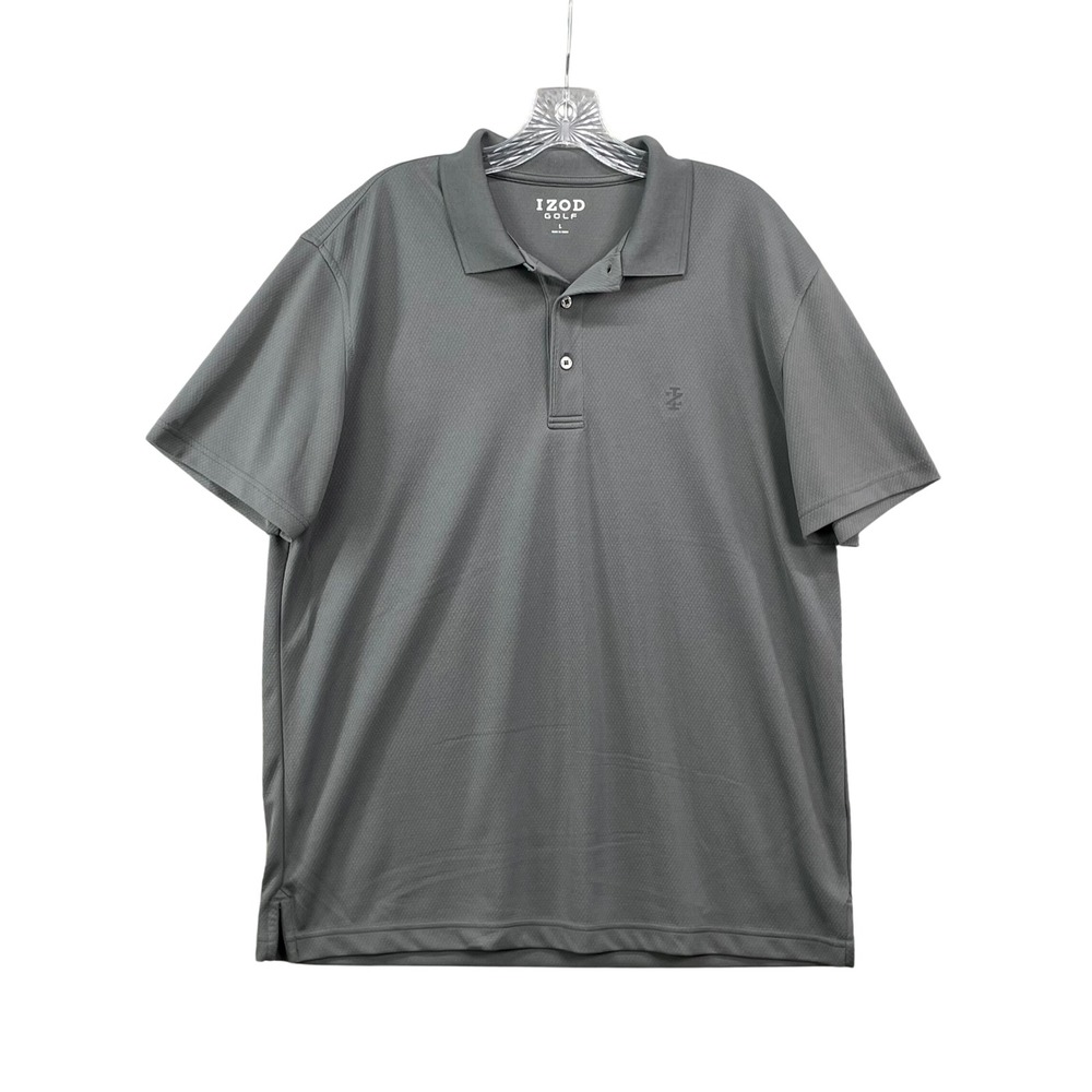 IZOD Golf Polo Shirt Mens Large Gray Short Sleeve Performance Textured Preppy